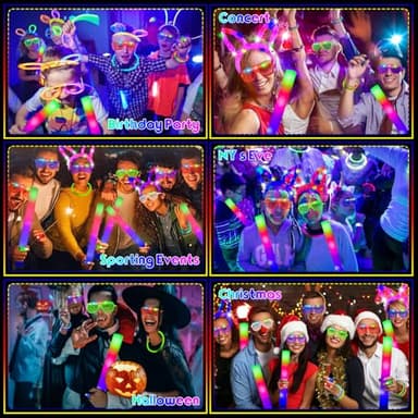 HHJ 284 PCS Glow in The Dark Party Supplies with 200 Glow Sticks 20 Led Glasses 20 Finger Lights 20 Hair Clips Fiber Optic Glow Party Favors for Birthday Wedding Concert 4th of July (284) - Image 3