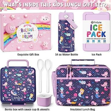 Fimibuke Kids Bento Lunch Box with 4 Compartments, Insulated lunch Bag, Stainless Steel Insulated Water Bottle, Ice Pack & Utensils Set, Birthday Gifts for Ages 3-12 Back to School Toddler Girls Boys - Image 3