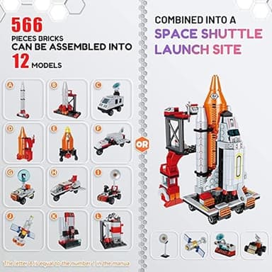 Space Exploration Shuttle Toys for 6 7 8 9 10 11 12 Year Old Boys 12-in-1 STEM Aerospace Building Kit Toy with Heavy Transport Rocket and Launcher Best Gifts for 6-12 Year Old Boys (566 PCS) - Image 2