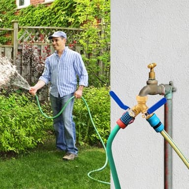 Feeloco Hose Splitter 2 Way,Heavy Duty Brass Garden Hose Splitter with Stainless Steel Long Handle,High Flow Water Spigot Adapter Y Valves,Solid Hose Bib Connector 3/4", Outdoor Faucet Splitter - Image 6