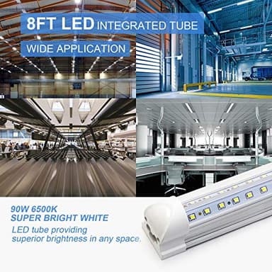 10-Pack 8ft LED Shop Light Fixture - 90W T8 Integrated LED Tube Light - 6500K 12000LM V-Shape Linkable - High Output - Clear Cover - Plug and Play - 270 Degree Lighting for Garage, Shop, Barn - Image 7