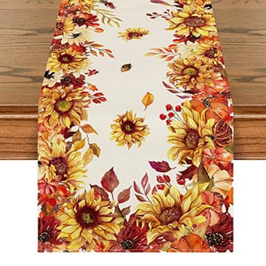 Artoid Mode Sunflower Eucalyptus Leaves Fall Table Runner, Seasonal Autumn Thanksgiving Kitchen Dining Table Decoration for Outdoor Home Party 13x72 Inch - Image 1
