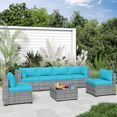 Amopatio 14-Piece Outdoor Sofa Cushions for 6-Seat Patio Sectional, Waterproof Quick-Dry Outdoor Replacement Cushions, Non-Slip Bottom All-Weather Sunproof Couch Cushion Eco Fabric, Sky Blue - Image 2
