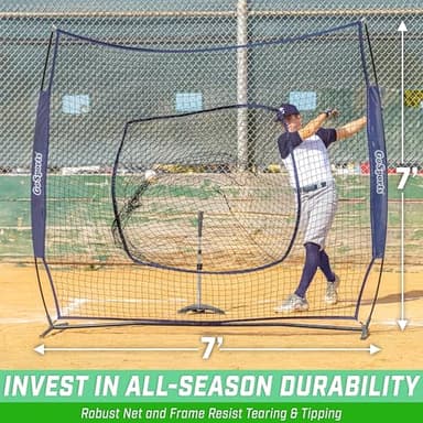 GoSports Team Tone 7 ft x 7 ft Baseball & Softball Practice Hitting & Pitching Net in Team Colors - Navy - Image 3