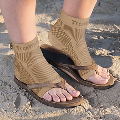 TechWare Pro Ankle Brace Compression Sleeve - Relieves Achilles Tendonitis, Joint Pain. Plantar Fasciitis Foot Sock with Arch Support Reduces Swelling & Heel Spur Pain. (Beige, S/M) - Image 7