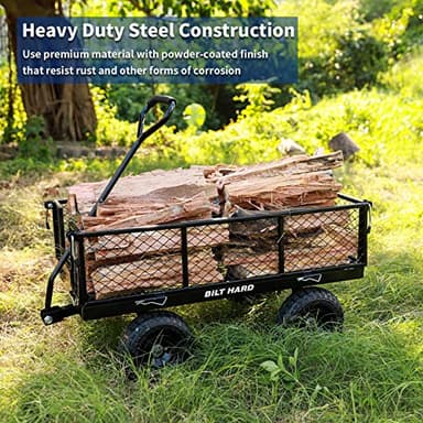 BILT HARD 400 lbs 10" Flat Free Tires Steel Garden Cart with 180° Rotating Handle and Removable Sides, 4 Cu.Ft Capacity Utility Heavy Duty Garden Carts and Wagons - Image 3