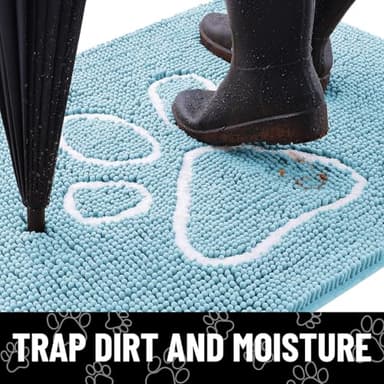 Smiry Dog Door Mat for Muddy Paws, Absorbent Dirt Trapper Non Slip Quick Dry Washable Chenille Mat for Mud Dogs, Entry Rug for Indoor and Outdoor (40x32 Inches, Sky Blue) - Image 2
