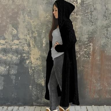 NIUBIA Womens Casual Long Sleeve Open Cardigan Warm Hooded Outwear Coat Cable Knit Long Cardigan Sweaters with Pockets Dark Black - Image 2