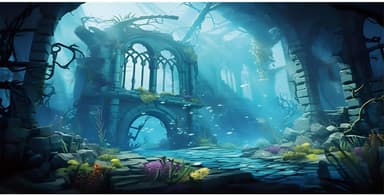 AWERT 36x18 inches Polyester Undersea Aquarium Background Ruins Aquarium Background Undersea Aquatic Plants Fish Tank Background - Image 2