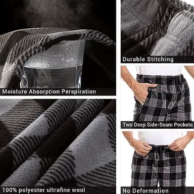 DG Hill Pajama Pants Mens - PJ Bottoms Fleece Lounge Pants Sleepwear - Plaid PJs with Pockets Microfleece Sleep Pant for Winter - Image 4