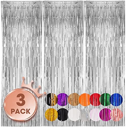 Voircoloria 3 Pack 3.3x8.2 Feet Silver Foil Fringe Backdrop Curtains, Tinsel Streamers Birthday Party Decorations, Fringe Backdrop for 2025 New Years Eve, Graduation, Baby Shower, Gender Reveal - Image 1