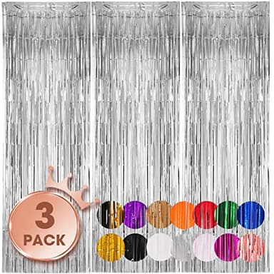 Voircoloria 3 Pack 3.3x8.2 Feet Silver Foil Fringe Backdrop Curtains, Tinsel Streamers Birthday Party Decorations, Fringe Backdrop for 2025 New Years Eve, Graduation, Baby Shower, Gender Reveal - Image 1