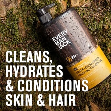 Every Man Jack Amber + Sandalwood Hydrating Mens 3-in-1 All Over Wash for All Skin and Hair Types - Body Wash, Shampoo and Conditioner with Naturally Derived Ingredients - 28.8oz (2 Pack) - Image 2