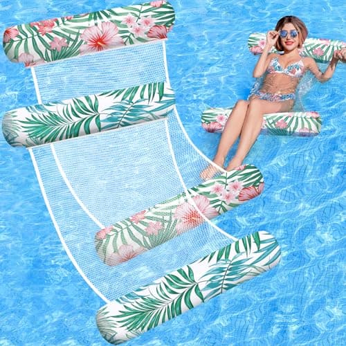 Pool Floats - 2 Pack Inflatable Pool Rafts, Pool Floats Adult Size, 4-in-1 Floats for Swimming Pool, Thick PVC Pool Float Lounger Water Hammock - Image 1