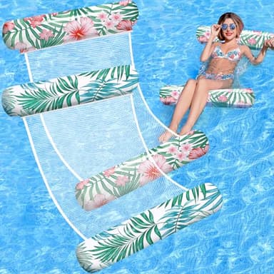 Pool Floats - 2 Pack Inflatable Pool Rafts, Pool Floats Adult Size, 4-in-1 Floats for Swimming Pool, Thick PVC Pool Float Lounger Water Hammock - Image 1