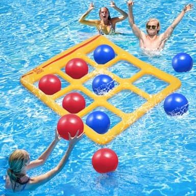 TicTac Shot Pool Toys Games Set- Tic-Tac-Toe Inflatable Pool Toy with 10 Balls - for Adults Teens Kids 2-10 Players - Image 1