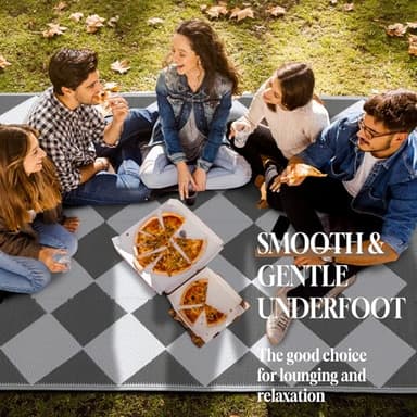 OMERAI Reversible Waterproof Outdoor Rug for Backyard,Plastic Textured Resistant Outdoors Rugs,Portable Washable Easy Cleaning Foldable Camping Beach Carpet for Patio Courtyard, 5'x8' Gray & White - Image 3