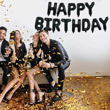 TONIFUL Black Happy Birthday Balloons Banner 16 Inch Mylar Foil Letters Birthday Sign Banner Bunting Reusable for 30th 40th 50th 60th Adults and Halloween Supplies - Image 3