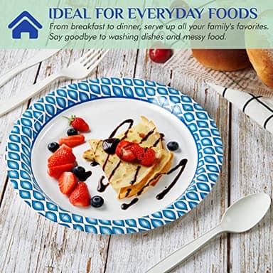 MUCHII 8.375 Inch Disposable Paper Plates, 300 Count Soak and Cut Proof Printed Paper Plates for Daily Use, Holiday for Family Gatherings, Parties, Picnic - Image 2