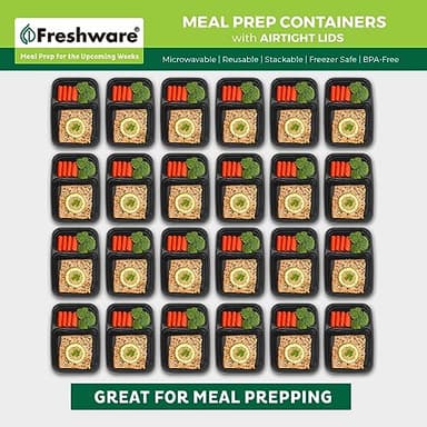 Freshware Meal Prep Containers [50 Pack] 2 Compartment with Lids, Food Storage Containers, Bento Box, BPA Free, Stackable, Microwave/Dishwasher/Freezer Safe (28 oz) - Image 3