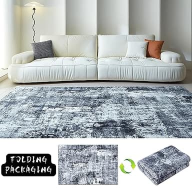 Rugcomf 6x9 Rug Washable Bedroom Rug Large Soft Area Rug Abstract Pattern Non-Slip Faux Wool Vintage Rug for Living Room, Farmhouse, Dining Room, Kids Playroom, Grey and Black - Image 5