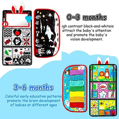 Inbeby Tummy Time/Baby Mirror Toys, Black and White High Contrast Tabletop Mount Baby Newborn Toys 0 3 6 Months Brain Development, Sensory Texture Piano Infant Toys 0 3 6 Months with Squeaker - Image 2