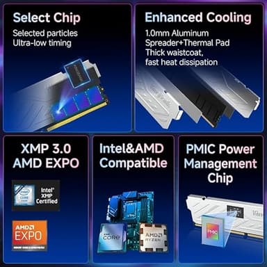 Computer Desktop Memory Ram DDR5 32GB(2x16GB) 6000MT/s CL36 1.35V Overclocking XMP 3.0 & AMD Expo with Heatsink for PC Gaming/Office/PS,Silver - Image 4