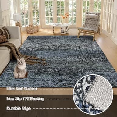 RUGSURE Washable Area Rug - 1/6 Thick - Stain & Water Resistant Non-Slip - Resistant Rug for Living Room, Bedroom, Nursery, Pet & Child Friendly, Vintage Charm Area Rugs (Darkgrey+Bule, 9' x 12') - Image 5