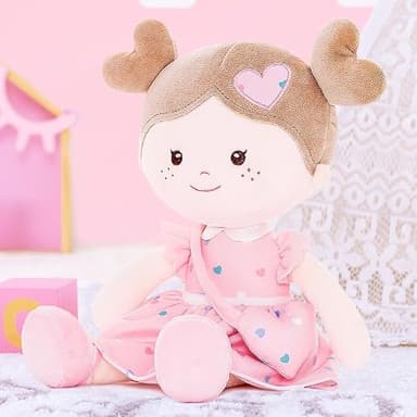 Onetoo First Baby Dolls Plush Rag Doll Soft Baby Toy Girls Sleeping Cuddle Buddy Doll Wear Pink Dress 14" - Image 6