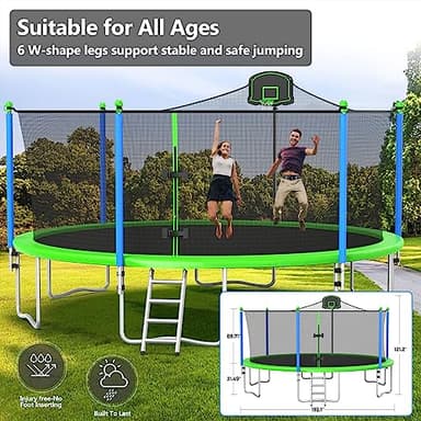 Lyromix Upgraded 16FT Trampoline with Lights, Large Outdoor Trampoline with Sprinkler,Basketball Hoop and Net, Capacity for 5-8 Kids and Adults, Teal Blue - Image 5