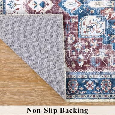 Topotdor Washable Rugs 6x9 Vintage Area Rugs Non-Slip Area Rugs Low Pile Floor Carpet Printed Soft Durable Stain Resistant Foldable Rugs Living Room Dining Room Bedroom,Burgundy - Image 4