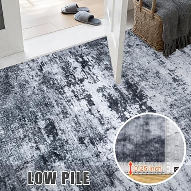 8x10 Area Rug Living Room Rug: Washable Modern Abstract Soft Thin Rug Indoor Floor No Slip Stain Resistant Carpet for Bedroom Dining Room Farmhouse Nursery Home Office - Black - Image 8