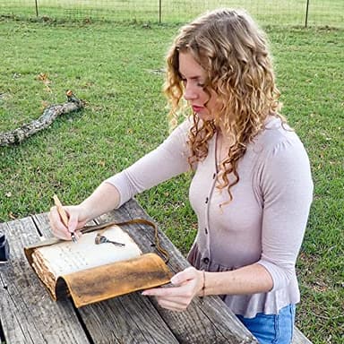 LEATHER VILLAGE Vintage Leather Journal – 200 Handmade Vintage Deckle Edge Paper – Leather bound Journal For Women Men – Vintage Key Closure - Book of Shadows - Cappuccino Brown - 13X8 inches - Image 8