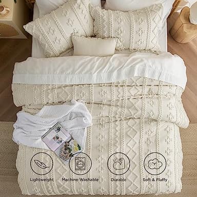 Bedsure Tufted Boho Comforter Set California King Size - Beige Boho Bed Set, GentleSoft™ 3 Pieces Farmhouse Shabby Chic Embroidery Bedding, Gifts for Woman, Soft Jacquard Comforter for All Seasons - Image 4