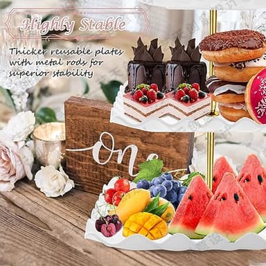 PinCute 5 Pcs Dessert Table Display Set - 2 X Cupcake Stand Holder/Cup Cake Tier Tower & 3 X Serving Tray Combo for Tea Party, Birthday, Baby Shower (Wave Square) - Image 4