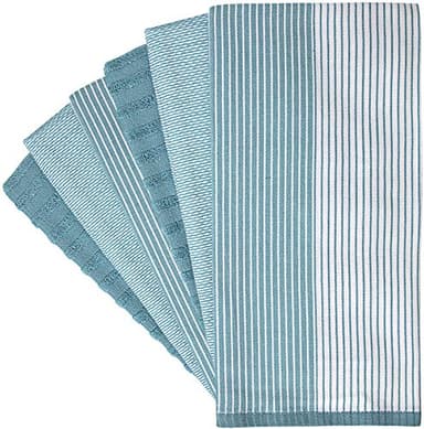 Premium Kitchen Towels (20”x 28”, 6 Pack) | Large Cotton Hand Dish Flat & Terry Towel Highly Absorbent Tea Set with Hanging Loop Aqua - Image 3