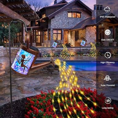 Solar Watering Can with Cascading Lights Garden Decor,Fairy Garden Accessories Hanging Solar Lights,Birthday Gifts for Women Mom,Gardening Lanterns with Shepherd Hook for Porch Patio Lawn Yard Art - Image 7