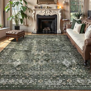 Lahome Boho Green 8x10 Area Rugs Living Room Rugs,Washable Bedroom Rug 8x10 Under Bed,Distressed Soft Non Slip Low Pile Indoor Dining Room Rug for Home Office Playroom(8'x10',Green) - Image 1