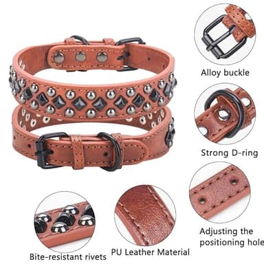Stylish PU Leather Dog Collar with Alloy Buckle, Black Diamond Rivets, Adjustable, Durable for Small, Medium, Large Dogs - Black XS - Image 3