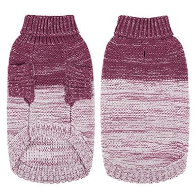 Queenmore Knitted Pullover Dog Sweater, Turtleneck Pet Cat Sweater, Cold Weather Puppy Clothes Stitching Knitwear with Leash Hole for Small Medium Dogs（Purple,L） - Image 2