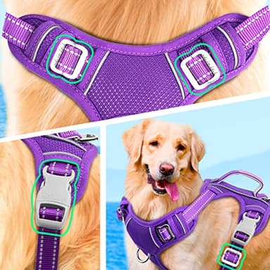 BARKBAY No Pull Dog Harness Large Reflective Dog Harness with Front Clip and Easy Control Handle for Walking Training Running with ID tag Pocket(Purple,XL) - Image 8