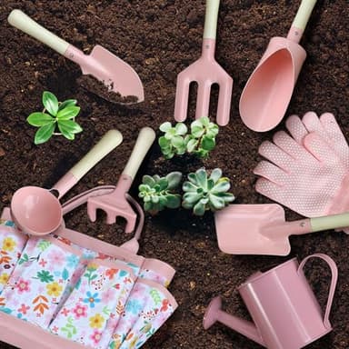 Kids Gardening Set 14Pcs Gardening Tools for Kids with Tote Bag,Watering Can, Shovel, Apron, Garden Book and More Educational STEM Learning Outdoor for Toddlers Boys Girls (Pink) - Image 3