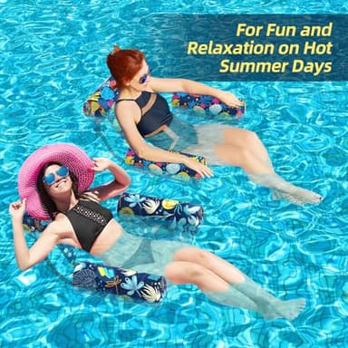Sunikko X Pool Floats Adult, 2 Packs Fabric Inflatable Hammock Pool Lounge Chairs, Blow up Pool Floats for Adults, Hawaii Flower Pattern Floats for Pool Floating, Party Summer Water Beach Lake Fun - Image 5