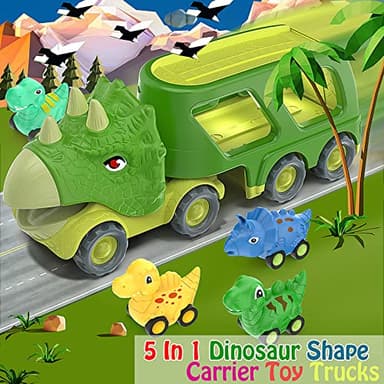 Veslier Dinosaur Car Toy for 3 4 5 Years Old Boys, Friction Power Carrier Truck with 4 Pack Small Pull Back Dino Car, Christmas Birthday Gift for 3+ Boy Girl Kids Toddlers - Image 3