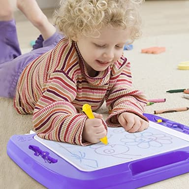 SGILE Large Magnetic Drawing Board - 4 Colors 16×13in Writing Painting Doodle Pad with 4 Stamps for Toddlers, Learning Educational Toy Etch Sketch Gift for 36+ Month Kids Girls Boys, Purple - Image 9