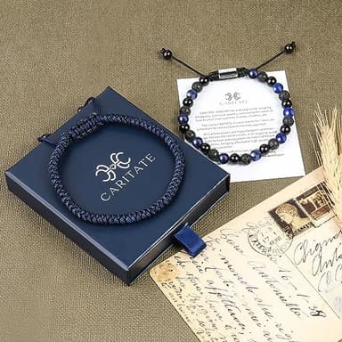 CARITATE Blue Beaded Bracelets for Men Boys - 6mm Lapis Lazuli Obsidian Lava Beads Mens Bracelet Set Mens Jewelry - Cool Anniversary Valentines Fathers Birthday Gifts for Him Boyfriend Husband Man - Image 5