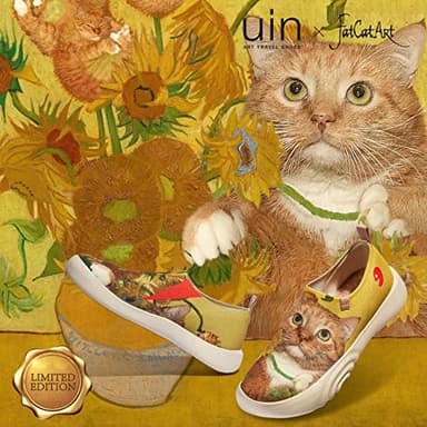 UIN x FatCatArt Collaboration Women's Art Travel Walking Shoes Slip On Casual Lightweight Fashion Sneaker Toledo ⅩⅤ Sunflowers and Cat 4 (7.5) - Image 2