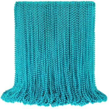 100 PCS Teal Bead Necklaces, Teal Mardi Gras Beads Necklaces Turquoise Party Beads Necklace Bulk Round Beaded Necklaces for Mardi Gras, Christmas, School Spirit Day Party Favors - Image 1