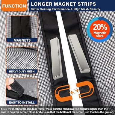 Magnetic Screen Door，Fiberglass Screen Door Mesh，Keep Bugs Out, Heavy-Duty Mesh Curtain,Pet and Kid Friendly, Works with Front Doors, Sliding Doors（36x80 Inch Fiberglass - Image 3