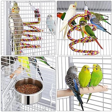 Yaheetech Wrought Iron Bird Cages, Play Top Large Aviary with Stand for Cockatiel Parrot Sun Parakeet Conures Lovebird Budgie Finch African Grey White, 61-inch - Image 5